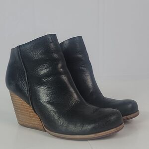 Kork-Ease Natalya Black Leather Women's Wedges